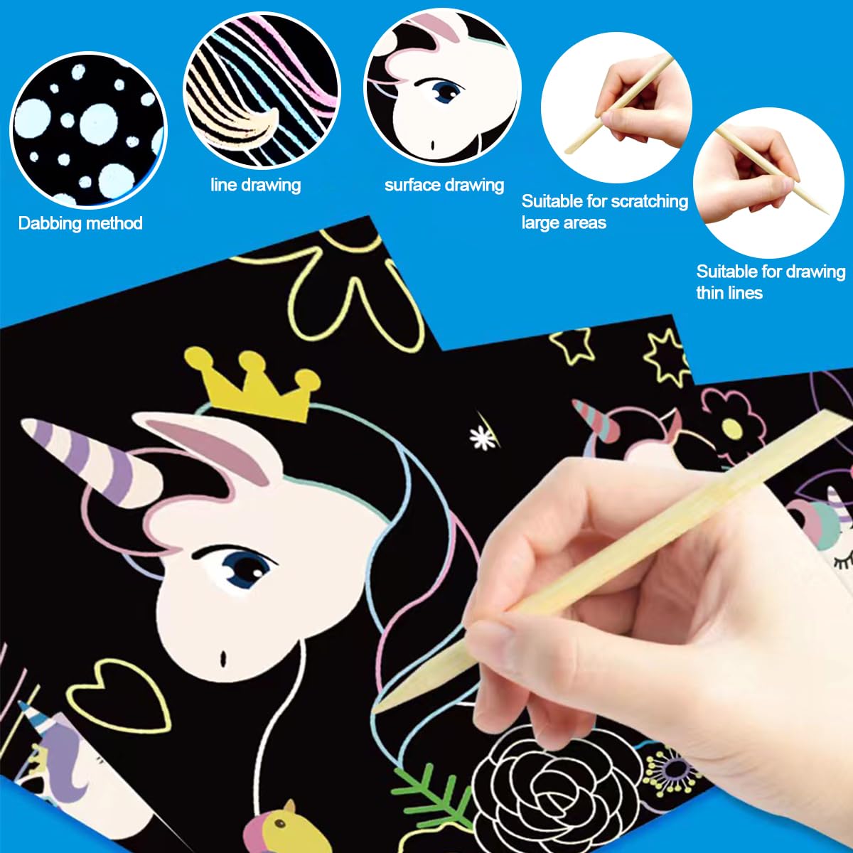 JUNQIU Scratch Art for Kids - Unicorns Black Rainbow Paper Set | Arts & Crafts & Supplies