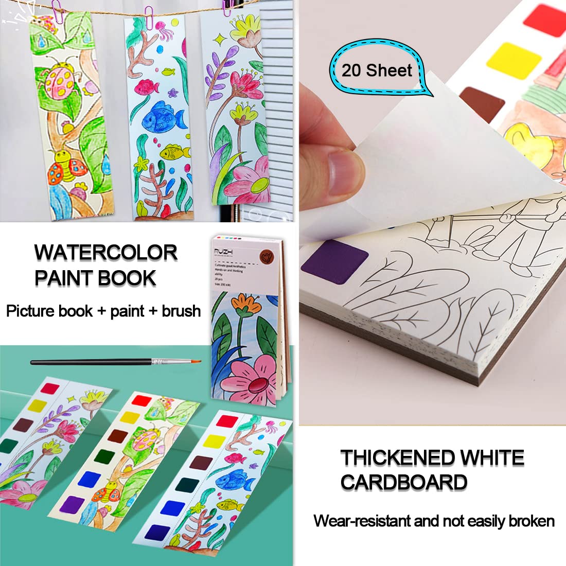 JUNQIU US Watercolor Coloring Books for Kids 4-8 | Pocket Painting Kit with 20 Patterns