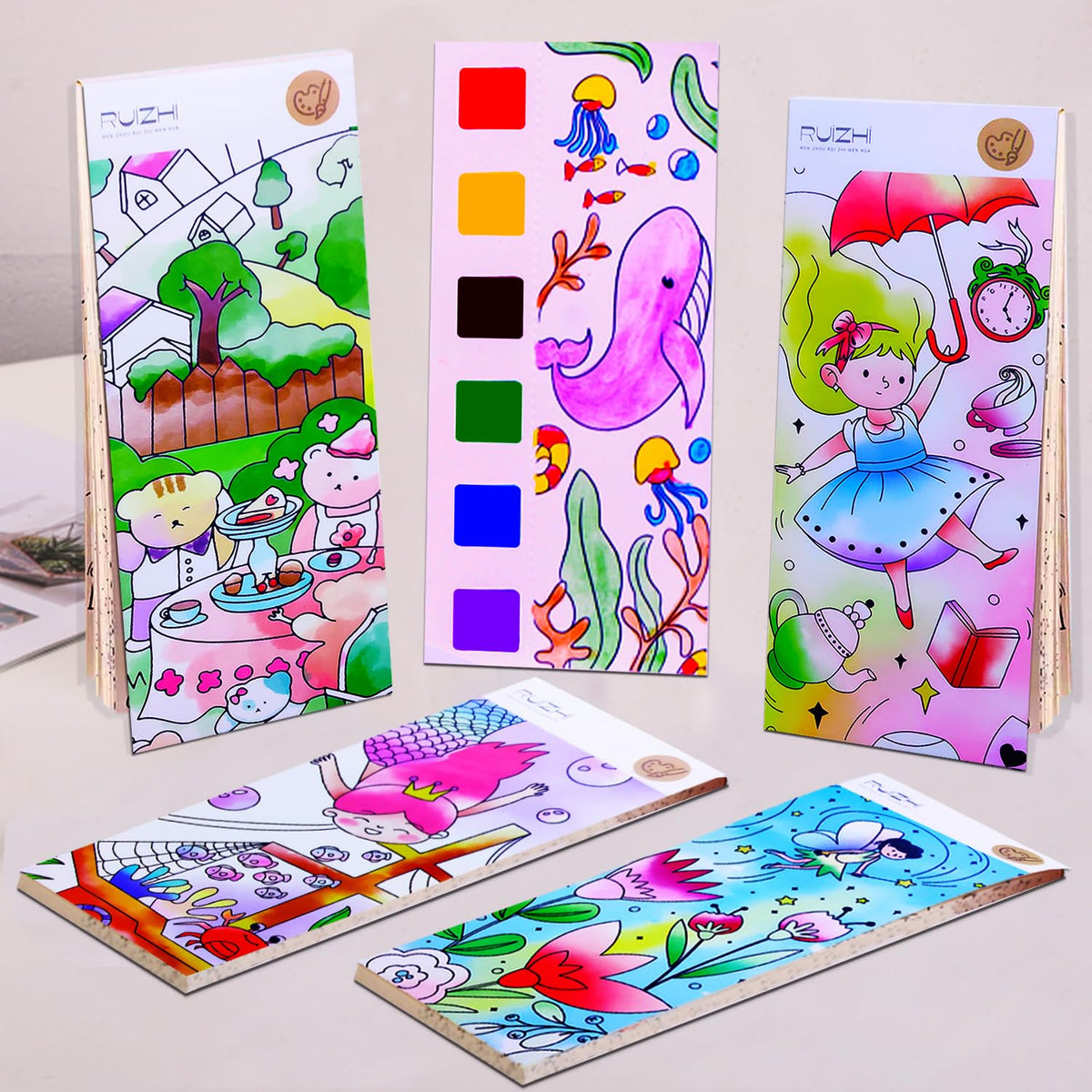 JUNQIU US 4-Pack Paint with Water Books for Kids Aged 4-8 – Mess-Free Watercolor Coloring Set
