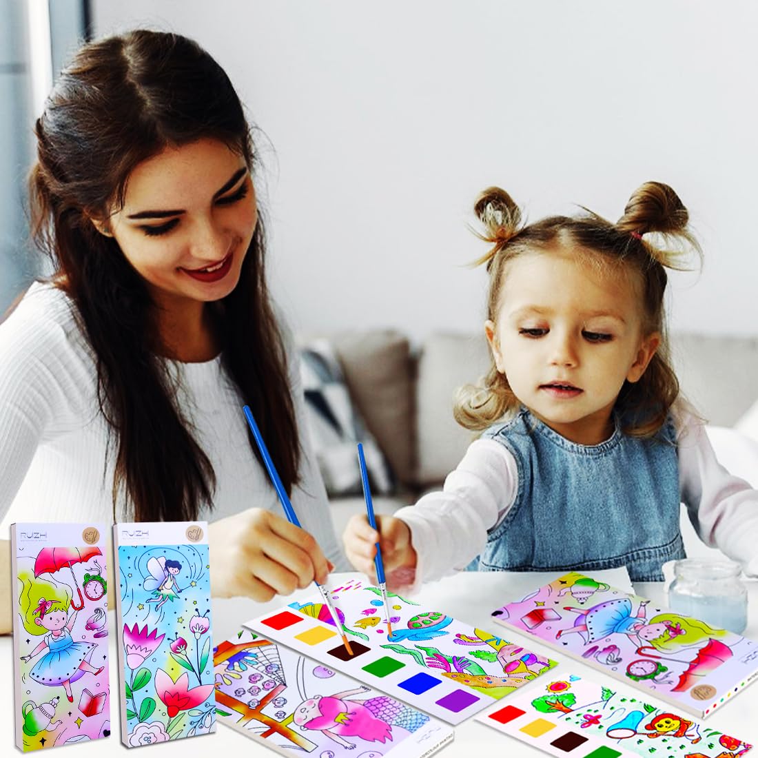 JUNQIU US 4-Pack Paint with Water Books for Kids Aged 4-8 – Mess-Free Watercolor Coloring Set