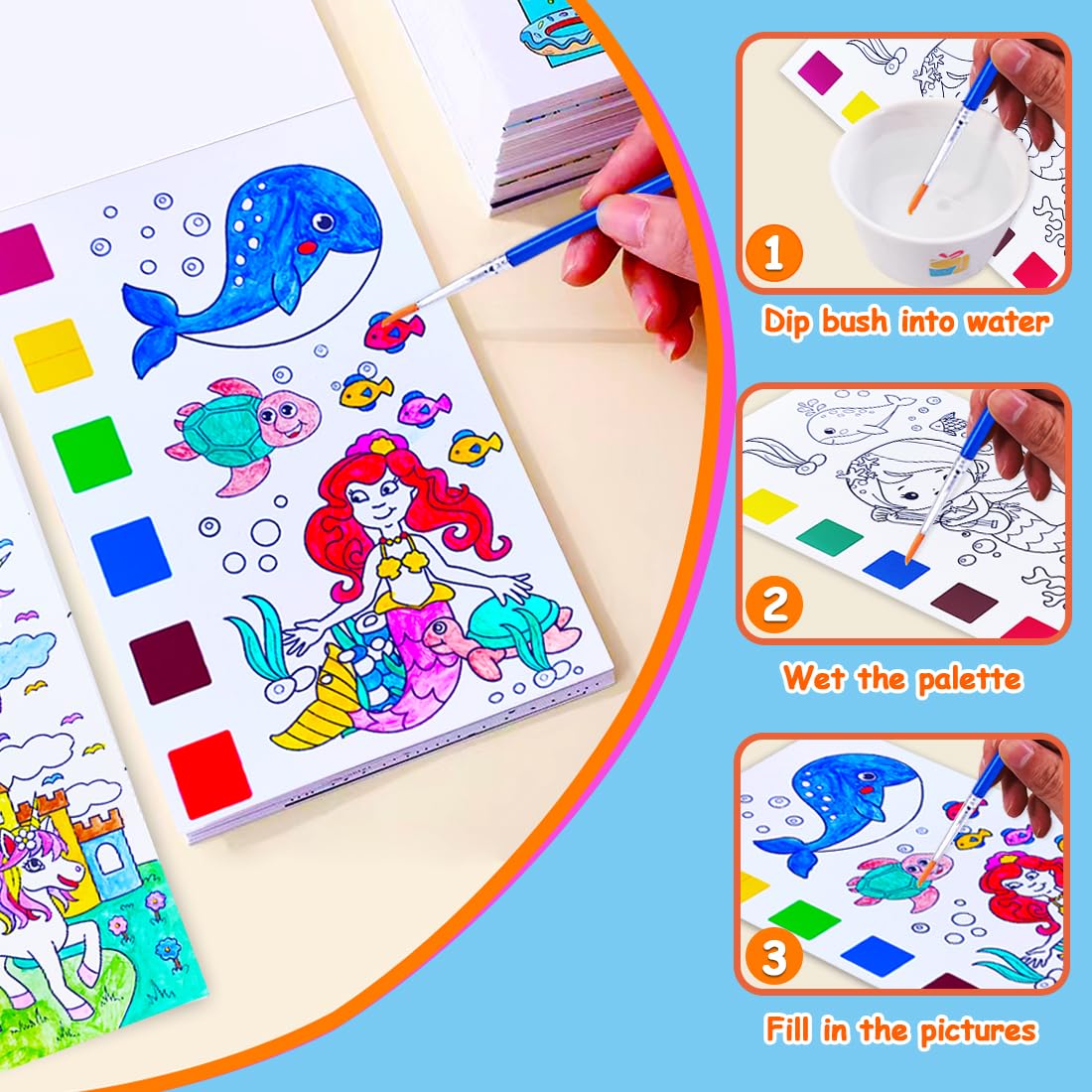 JUNQIU US 4Pack Watercolor Books for Kids – Pocket Watercolor Set with Paints & Brushes