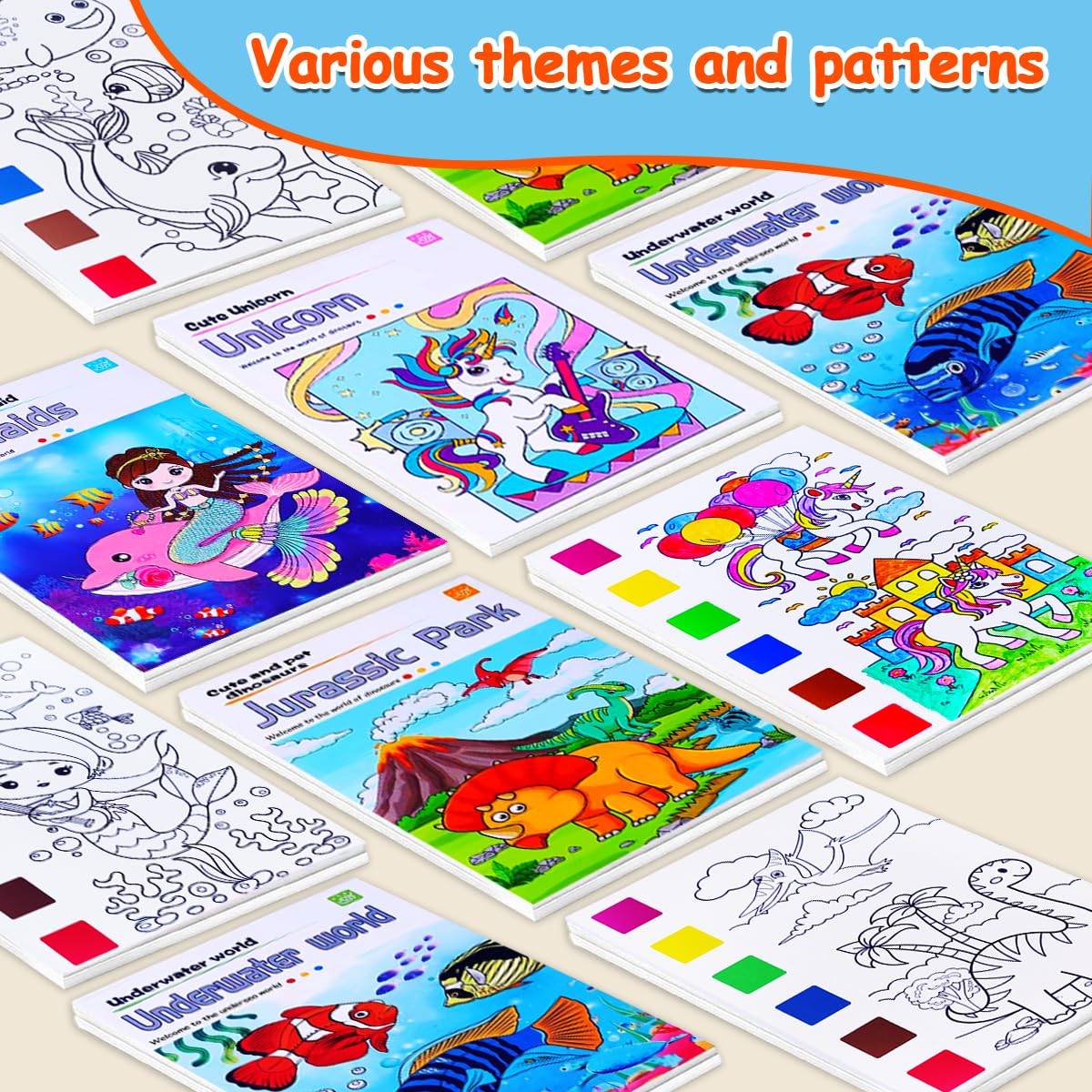JUNQIU US 4Pack Watercolor Books for Kids – Pocket Watercolor Set with Paints & Brushes