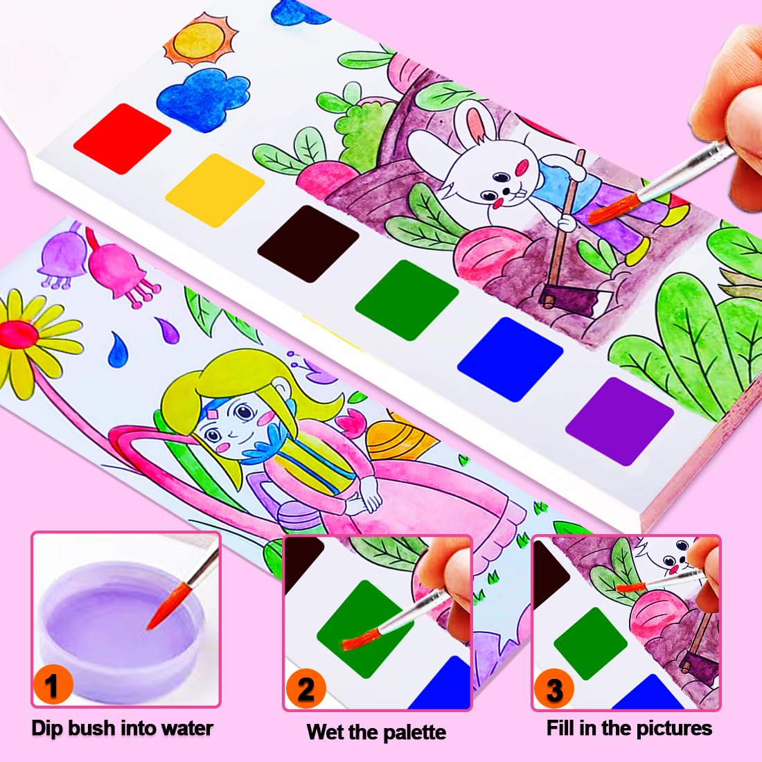 JUNQIU US 4-Pack Paint with Water Books for Kids Aged 4-8 – Mess-Free Watercolor Coloring Set