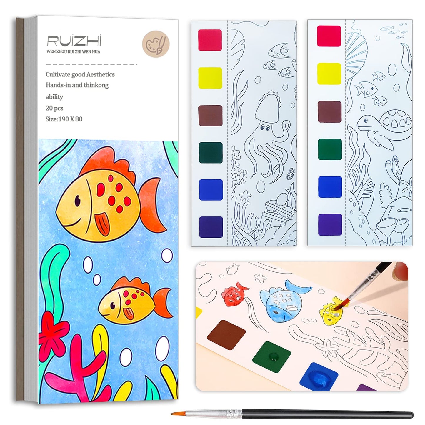 JUNQIU Watercolor Coloring Books for Kids 4-8 | Pocket Painting Set with Brushes & Paints