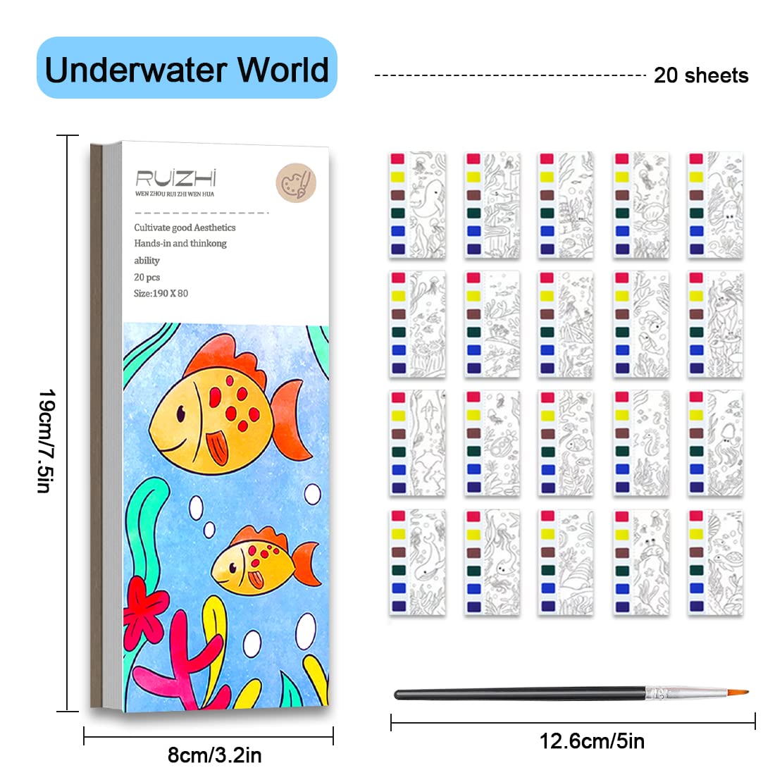 JUNQIU Watercolor Coloring Books for Kids 4-8 | Pocket Painting Set with Brushes & Paints