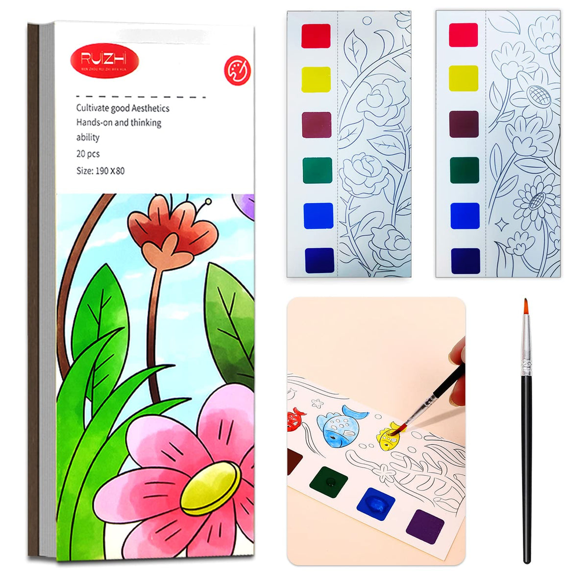JUNQIU US Watercolor Coloring Books for Kids 4-8 | Pocket Painting Kit with 20 Patterns
