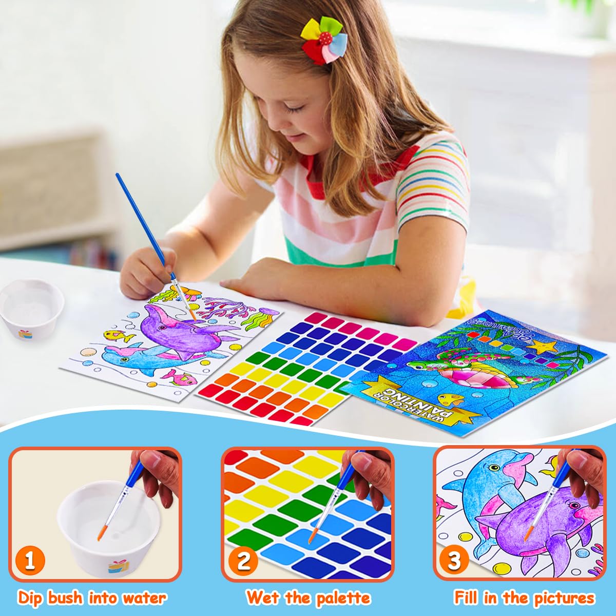 JUNQIU US Water Color Paint Sets for Kids | Watercolor Books for Ages 4-8
