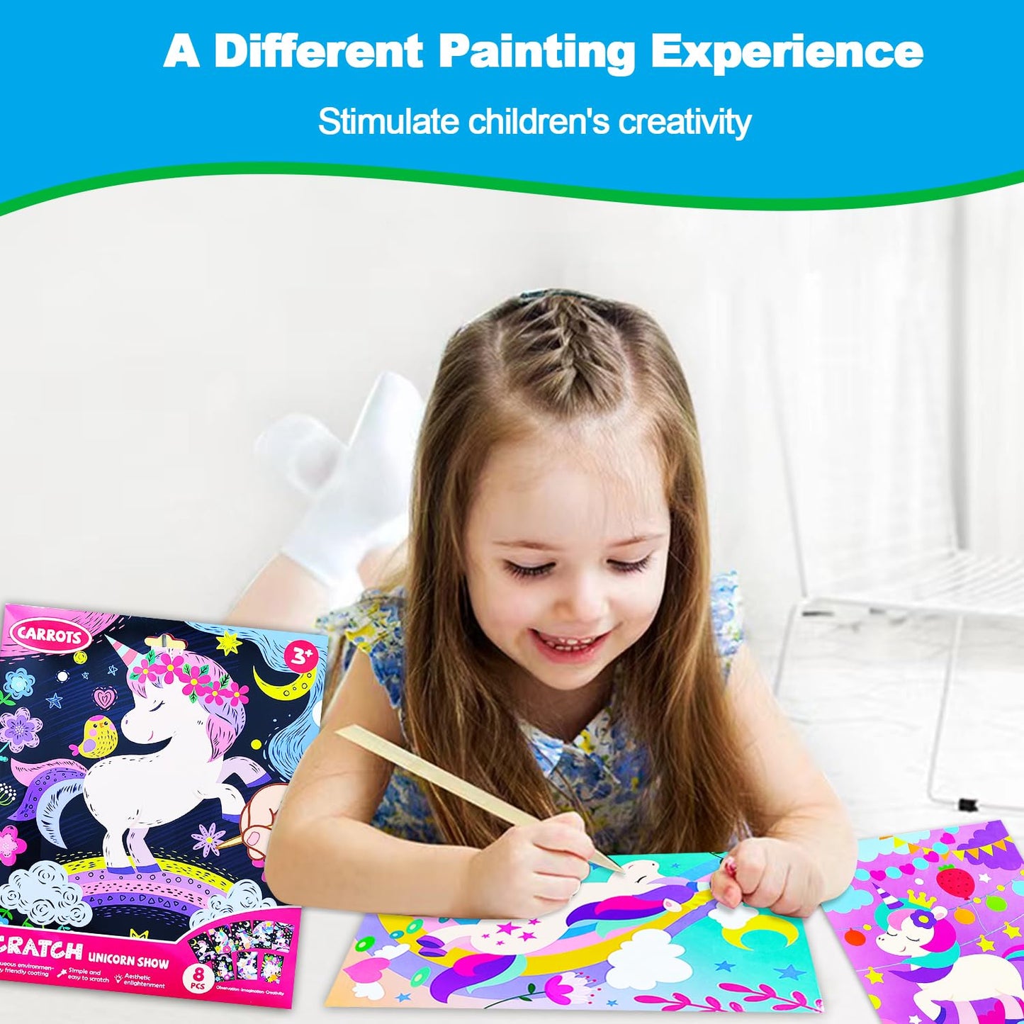 JUNQIU Scratch Art for Kids - Unicorns Black Rainbow Paper Set | Arts & Crafts & Supplies