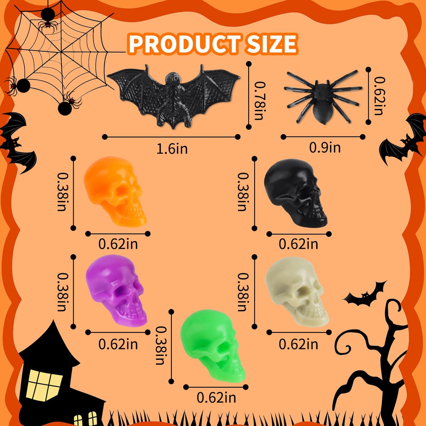 Junware 180Pcs Halloween Mini Decor Set – Skull Heads, Bats & Spiders
