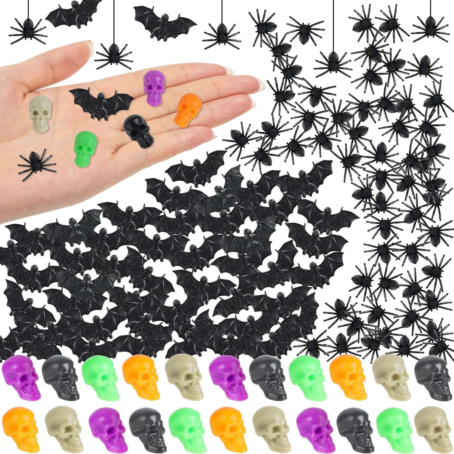 Junware 180Pcs Halloween Mini Decor Set – Skull Heads, Bats & Spiders