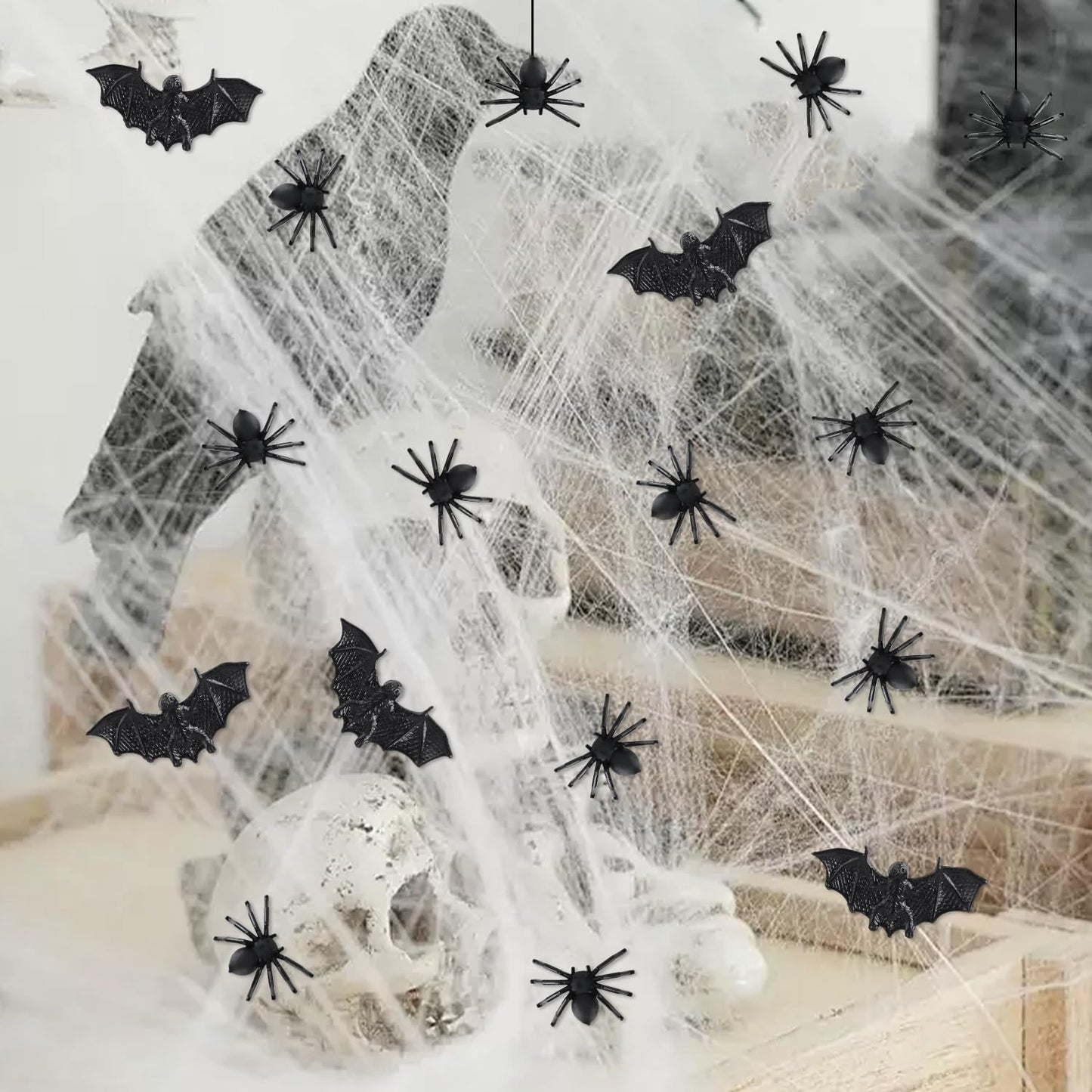 Junware 180Pcs Halloween Mini Decor Set – Skull Heads, Bats & Spiders