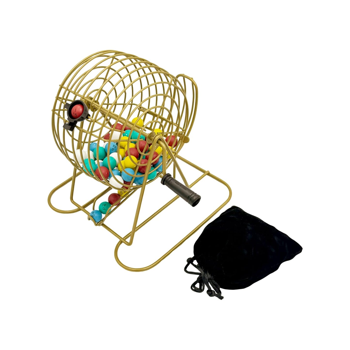 JUNWRROW Deluxe Bingo Set – Antique Gold Cage, 100 Cards, 600 Chips, 75 Balls, Master Board & Bags