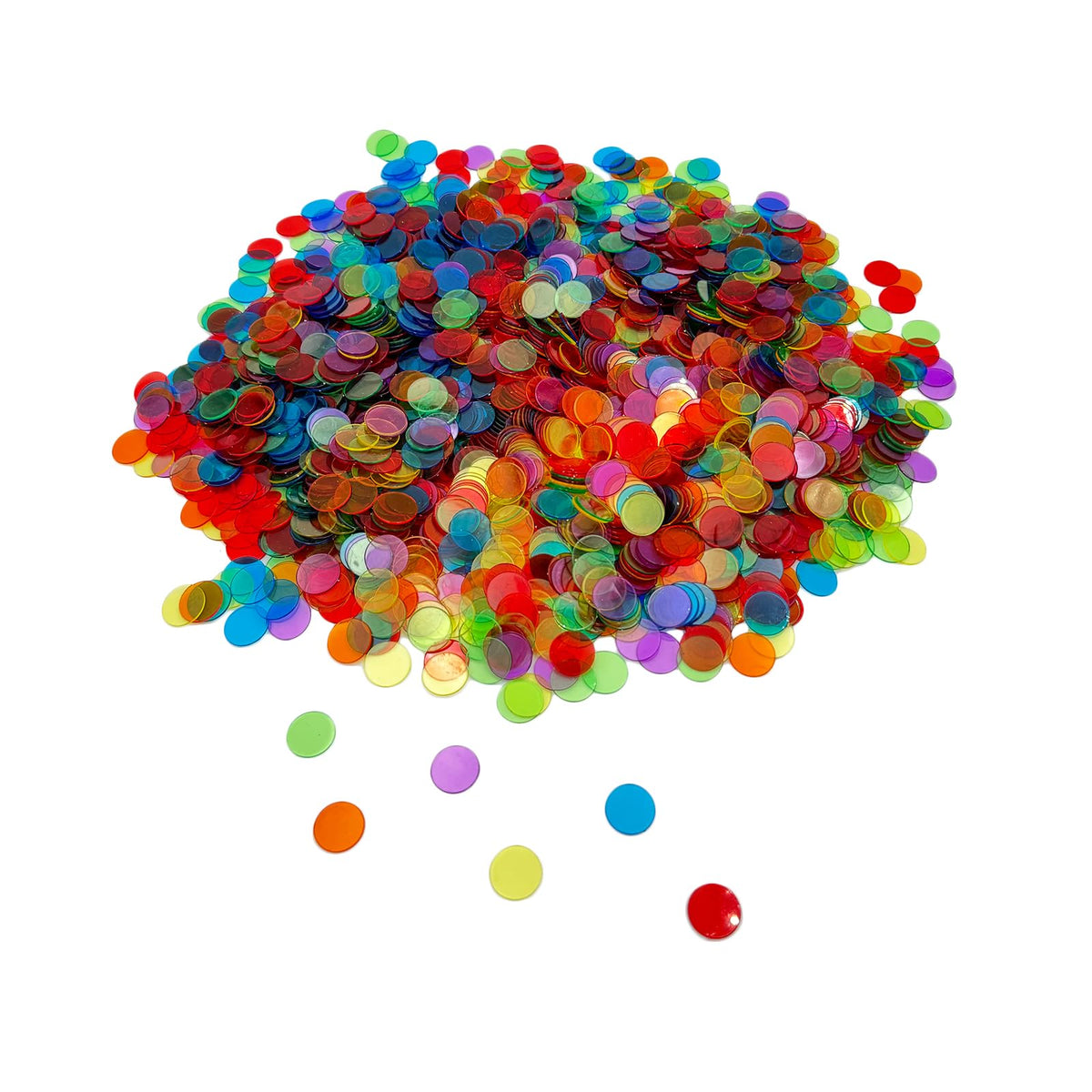 JUNWRROW 2000-Piece Transparent Bingo Chips – 3/4-Inch, 6 Colors, Durable Plastic
