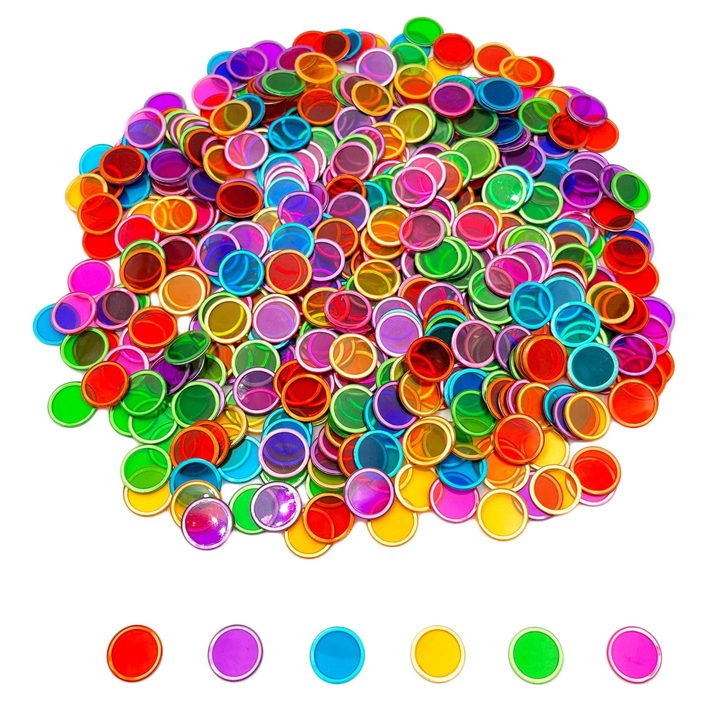 JUNWRROW Magnetic Bingo Wand with Chips – 6-Pack, 600 Rainbow Metal Chips, 6-Color Set for Group Games
