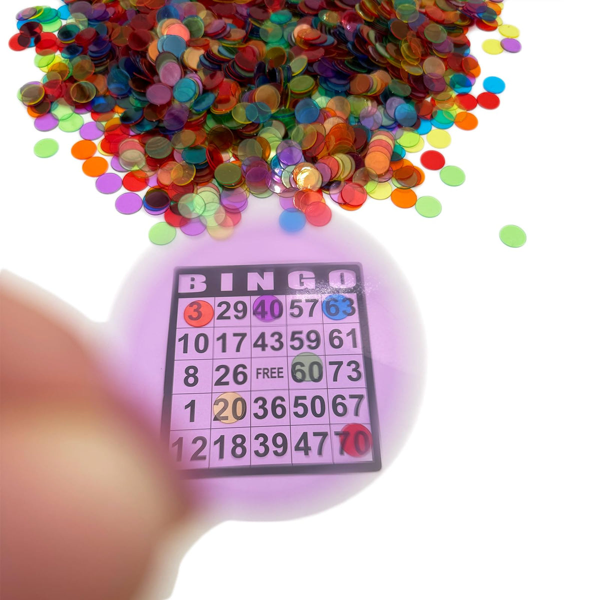 JUNWRROW 2000-Piece Transparent Bingo Chips – 3/4-Inch, 6 Colors, Durable Plastic