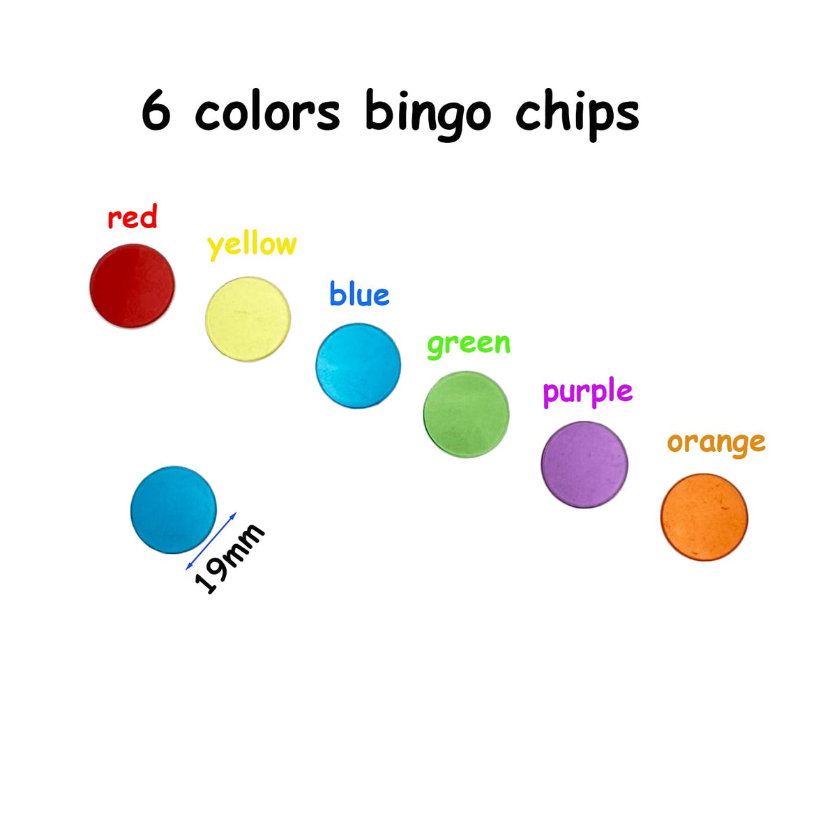 JUNWRROW 2000-Piece Transparent Bingo Chips – 3/4-Inch, 6 Colors, Durable Plastic
