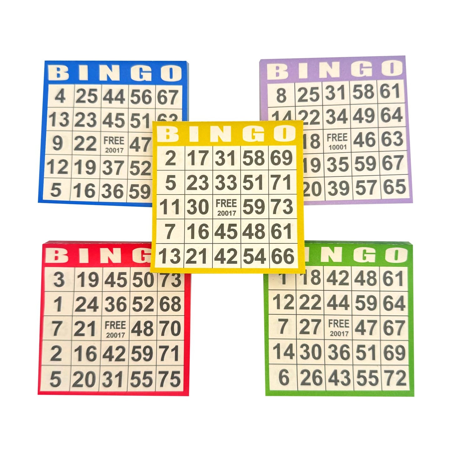 JUNWRROW Bingo Paper Game Cards – 500 Sheets (100 Books, 5 Colors) – 4x4 Disposable Cards for Seniors, Family Nights & Classrooms