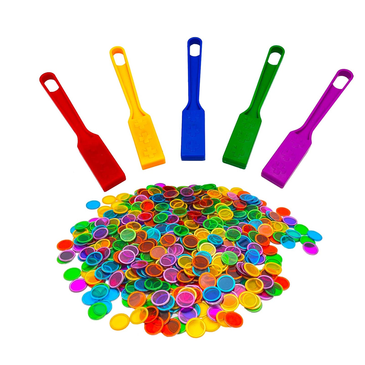 JUNWRROW Magnetic Bingo Wand with Chips – 5-Pack & 500 Rainbow Metal Chips