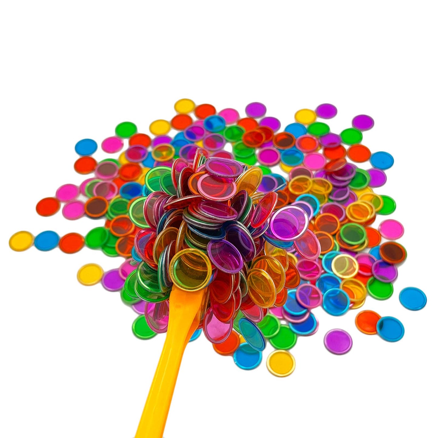JUNWRROW Magnetic Bingo Wand with Chips – 6-Pack, 600 Rainbow Metal Chips, 6-Color Set for Group Games