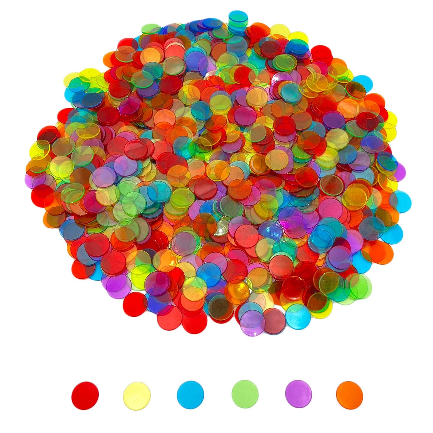 JUNWRROW 1000-Piece Transparent 6-Color Bingo Counting Chips with Bag – Classroom & Game Night