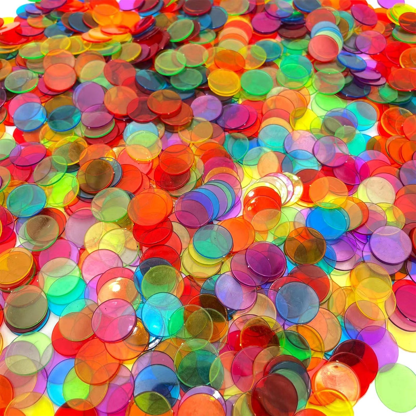 JUNWRROW 1000-Piece Transparent 6-Color Bingo Counting Chips with Bag – Classroom & Game Night