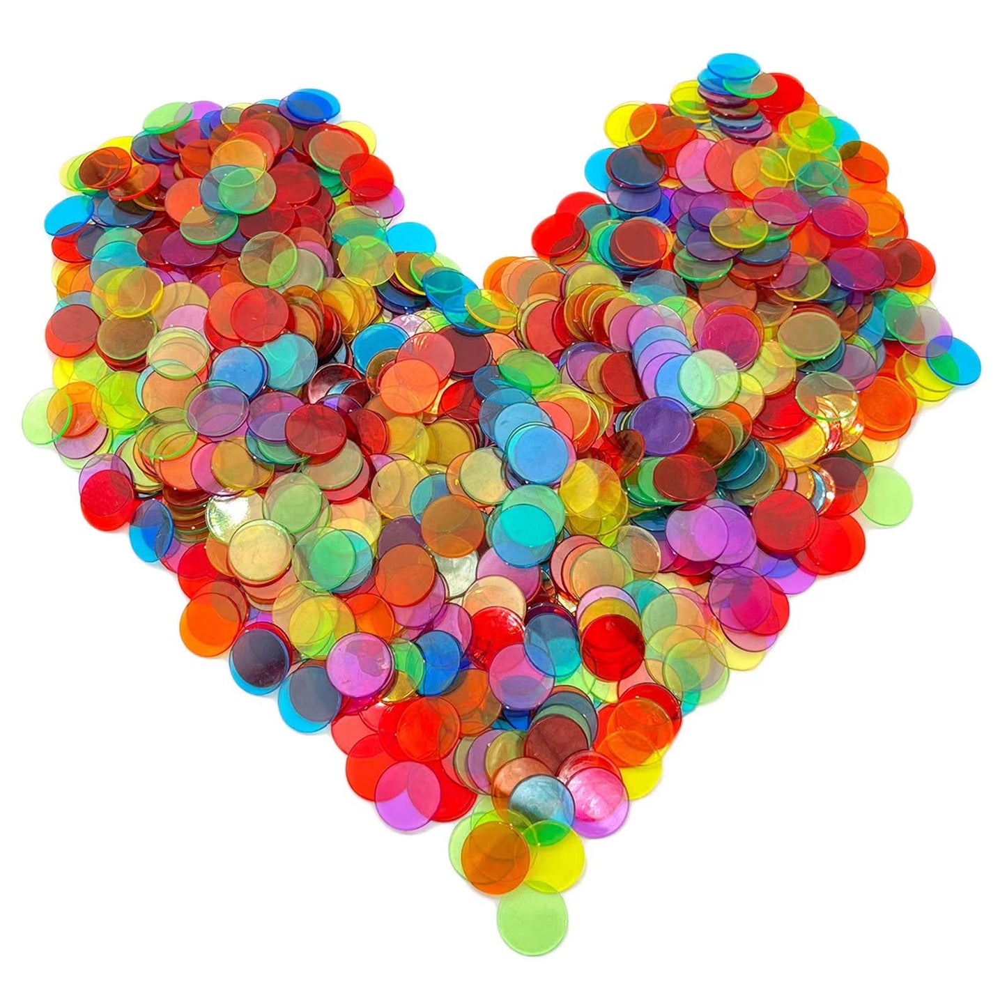 JUNWRROW 1000-Piece Transparent 6-Color Bingo Counting Chips with Bag – Classroom & Game Night