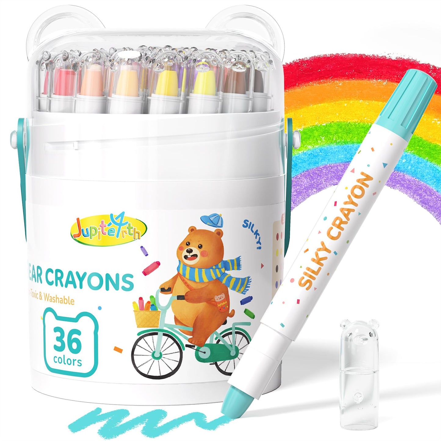 JUPITEARTH 36-Color Twist Crayons — Non-Toxic, Washable, Easy-Grip for Toddlers & Kids
