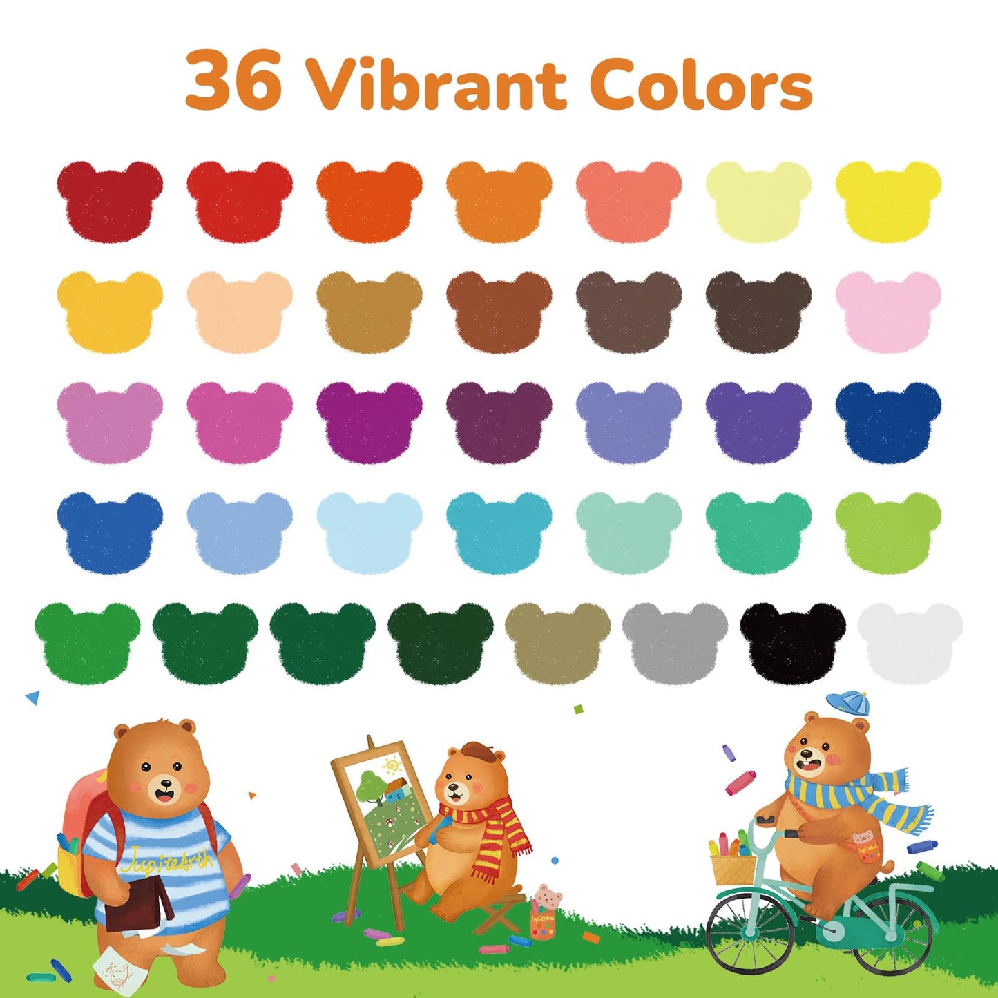 JUPITEARTH 36-Color Twist Crayons — Non-Toxic, Washable, Easy-Grip for Toddlers & Kids