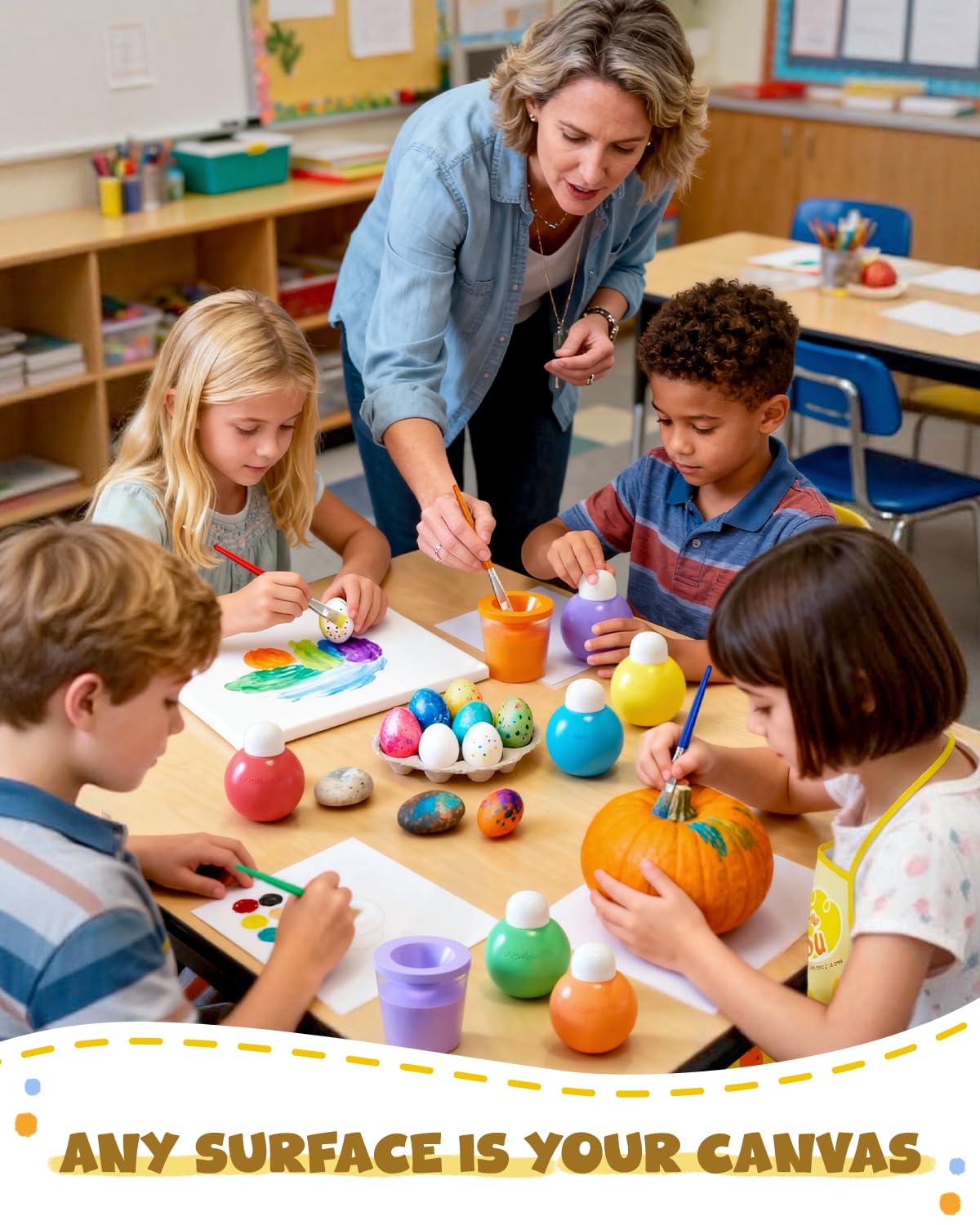 JUPITEARTH 10 Colors Washable Tempera Paint Set - Non-Toxic Kids Paint with Brush, Cups, and Smock