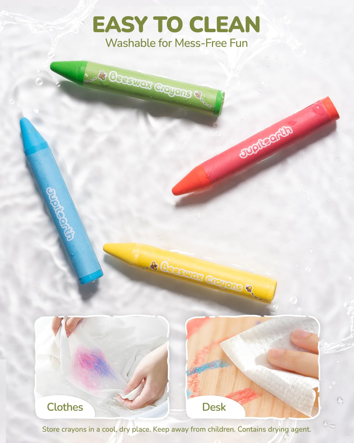 JUPITEARTH Beeswax Crayons for Toddlers 1–3 | 12 Jumbo Non-Toxic Washable Crayons