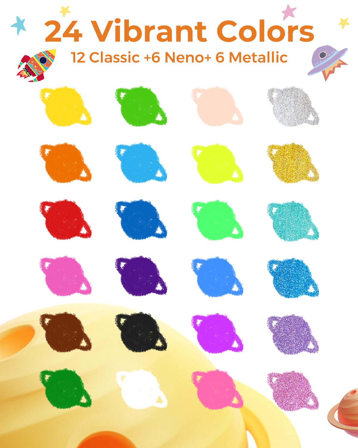 JUPITEARTH 24 Colors Twist Crayons for Toddlers – Non-Toxic, Washable, Easy-Grip with Storage Bucket