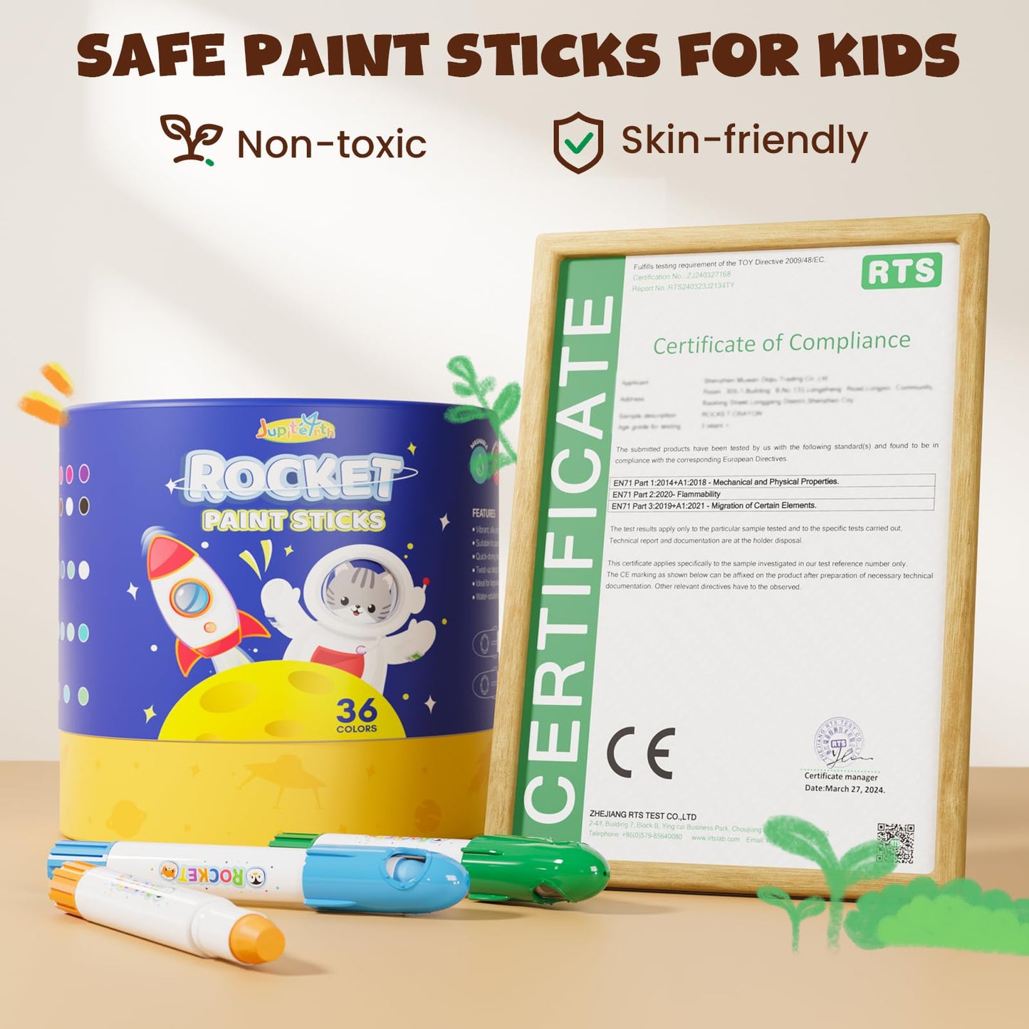 JUPITEARTH 36 Colors Tempera Paint Sticks – Washable, Quick-Dry for Kids
