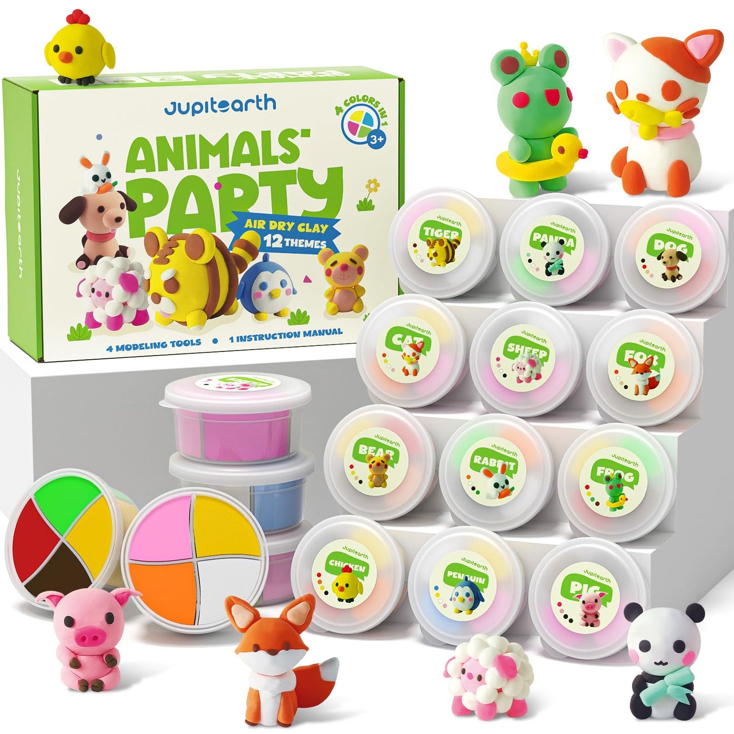 Jupiterarth Air Dry Clay Kit for Kids – 12 Animal-Themed Foam Clay, Ultra Light Modeling