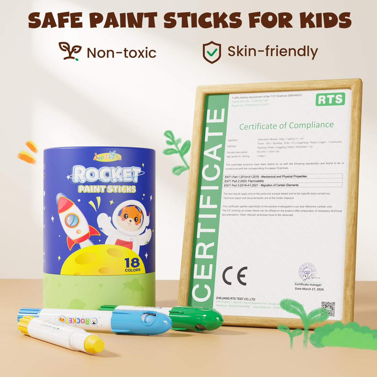 JUPITEARTH 18 Colors Rocket Tempera Paint Sticks – Quick-Dry, Non-Toxic & Washable for Kids and Students