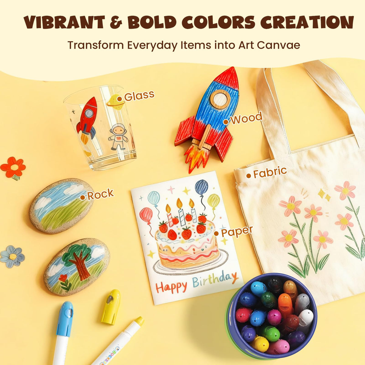 JUPITEARTH 18 Colors Rocket Tempera Paint Sticks – Quick-Dry, Non-Toxic & Washable for Kids and Students