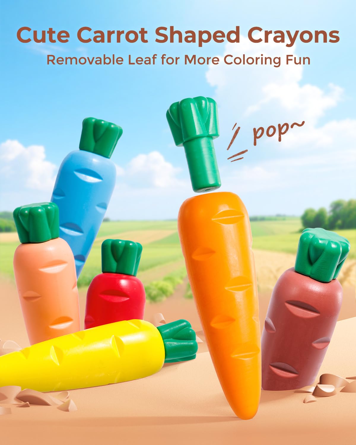 JUPITEARTH Carrot-Shaped Crayons for Kids 4–8 (12 Colors) – Mess-Free Color Play with Coloring Book + 120 PDF Pages