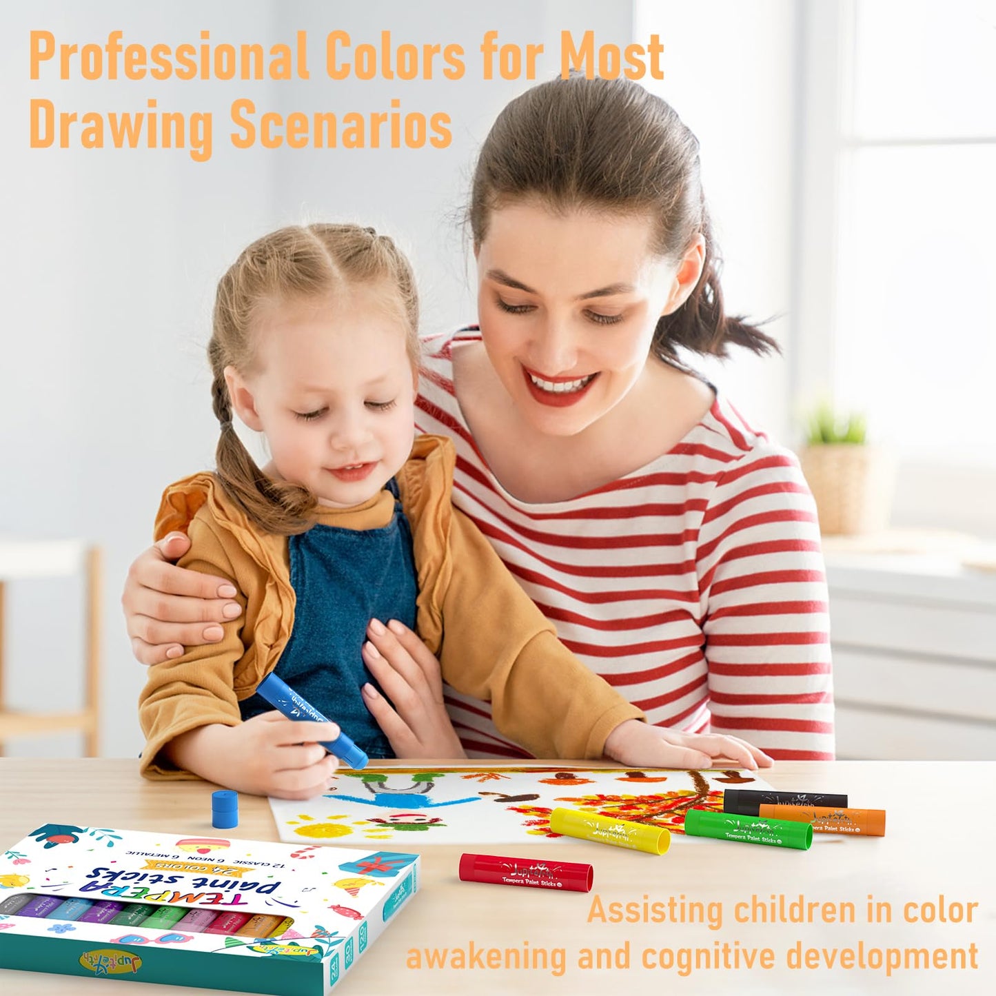 JUPITEARTH 24 Colors Tempera Paint Sticks – Quick-Dry, Non-Toxic & Washable