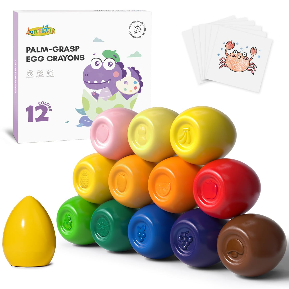 JUPITEARTH 12 Colors Egg Crayons for Toddlers | Non-Toxic & Washable, Palm-Grasp