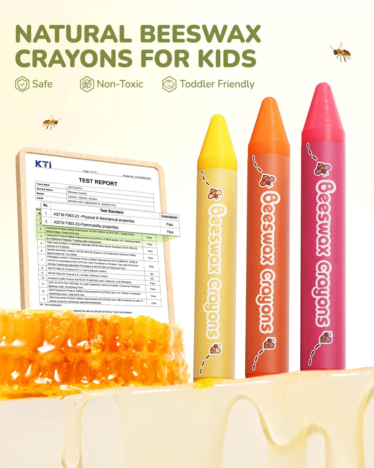 JUPITEARTH Beeswax Crayons for Toddlers 1–3 | 12 Jumbo Non-Toxic Washable Crayons
