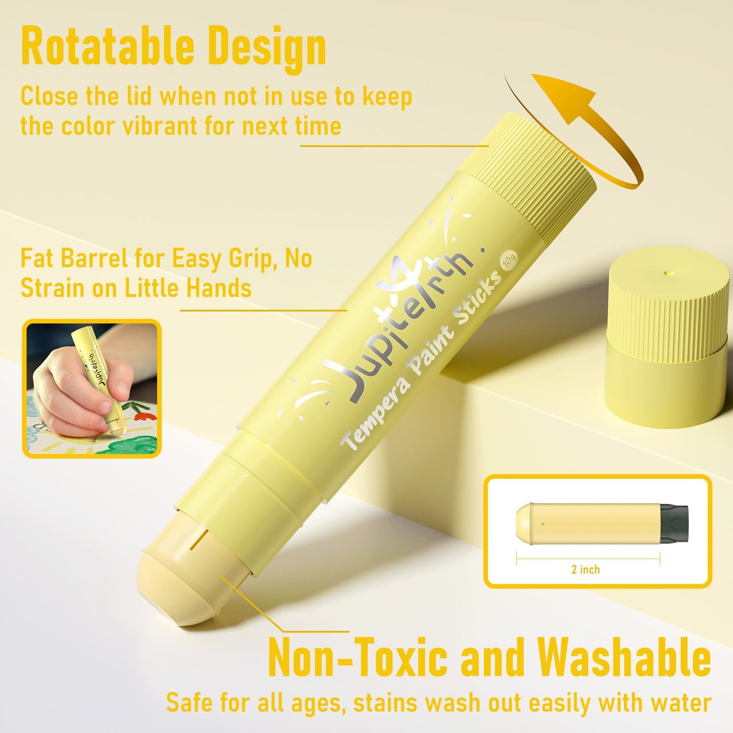 JUPITEARTH 24 Colors Tempera Paint Sticks – Quick-Dry, Non-Toxic & Washable