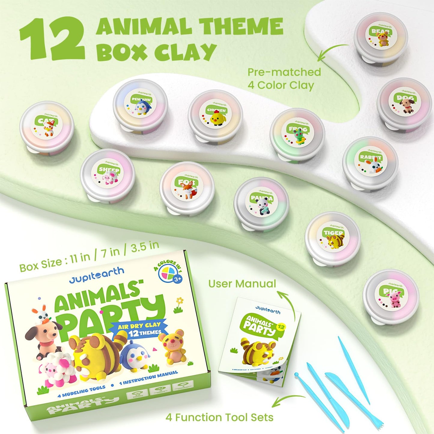 Jupiterarth Air Dry Clay Kit for Kids – 12 Animal-Themed Foam Clay, Ultra Light Modeling