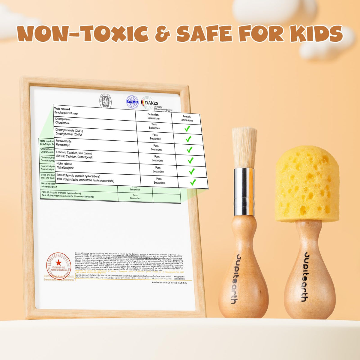 JUPITEARTH Jumbo Kids Paint Brushes – 6 Pcs Easy-Grip Round & Sponge Brushes with Natural Wood Handles