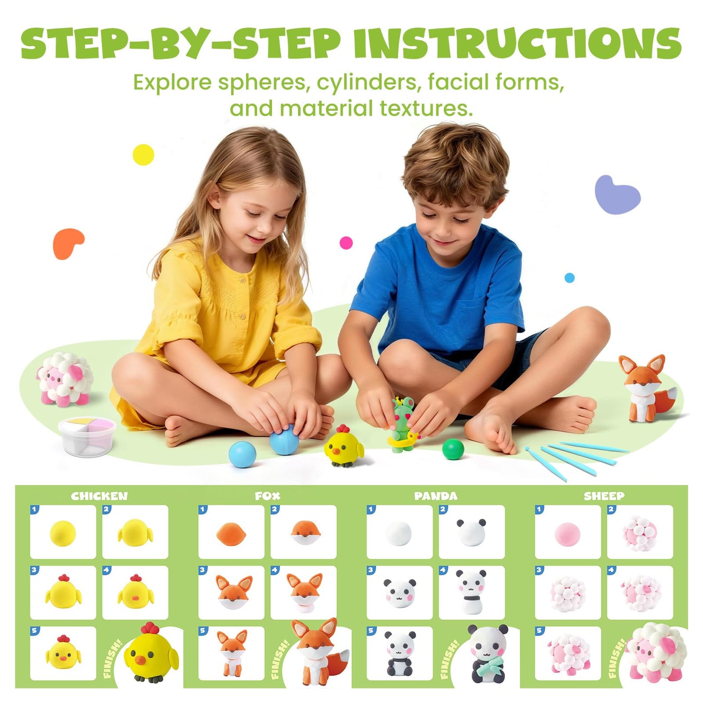 Jupiterarth Air Dry Clay Kit for Kids – 12 Animal-Themed Foam Clay, Ultra Light Modeling