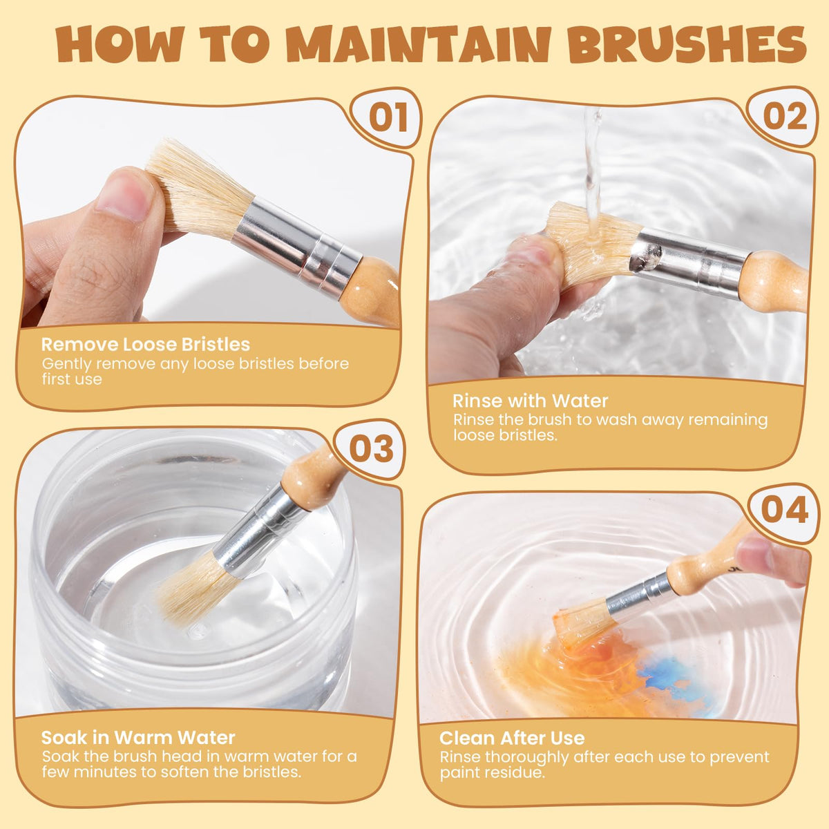 JUPITEARTH Jumbo Kids Paint Brushes – 6 Pcs Easy-Grip Round & Sponge Brushes with Natural Wood Handles