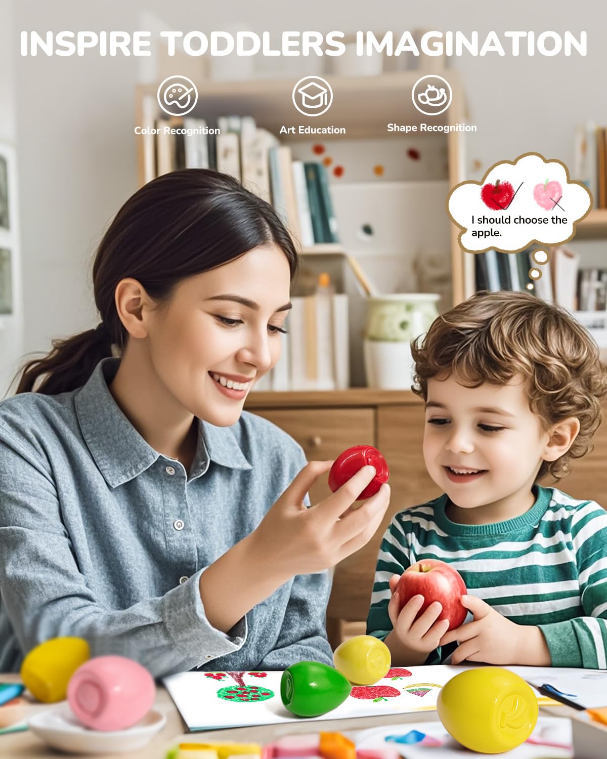 JUPITEARTH 12 Colors Egg Crayons for Toddlers | Non-Toxic & Washable, Palm-Grasp
