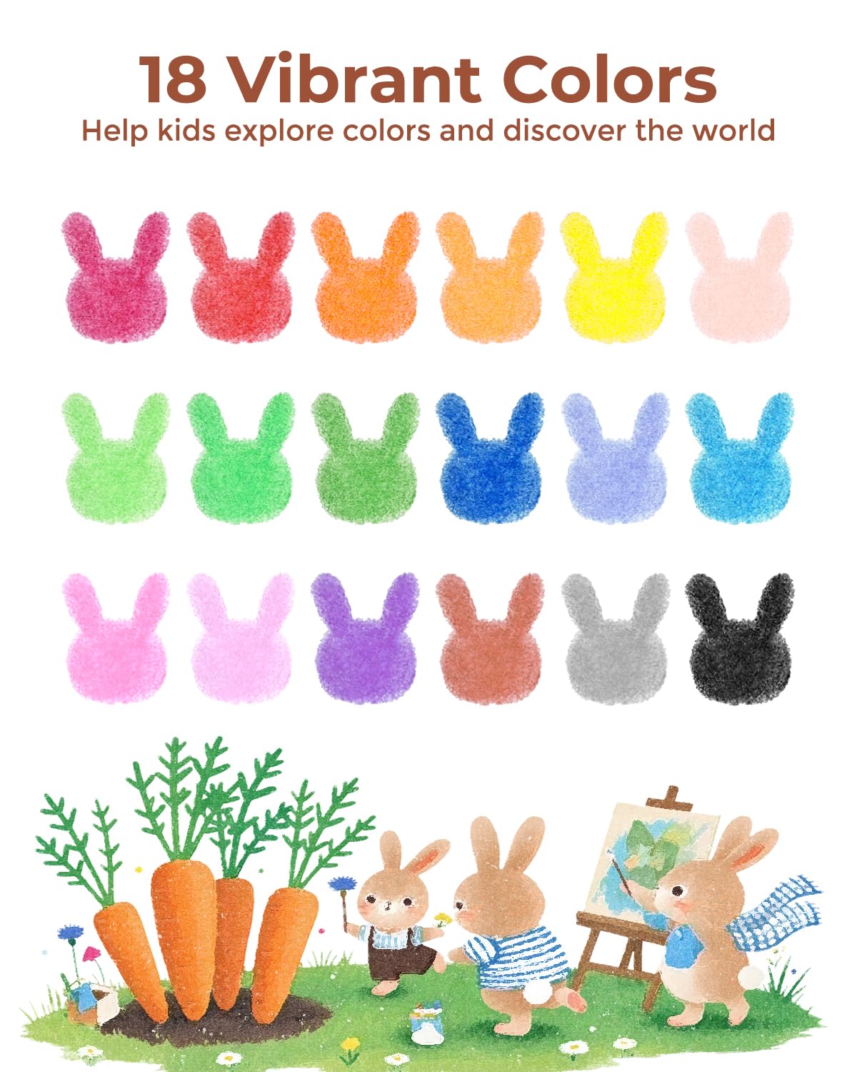 JUPITEARTH Carrot-Shaped Crayons for Kids 4-8 – 18 Colors, Mess-Free, Coloring Book & 120 PDFs