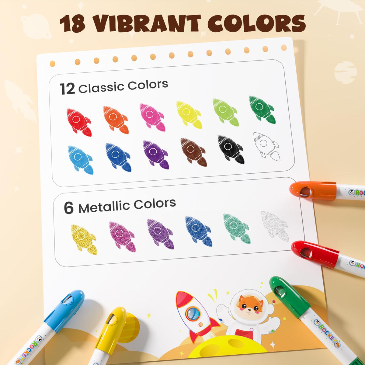 JUPITEARTH 18 Colors Rocket Tempera Paint Sticks – Quick-Dry, Non-Toxic & Washable for Kids and Students