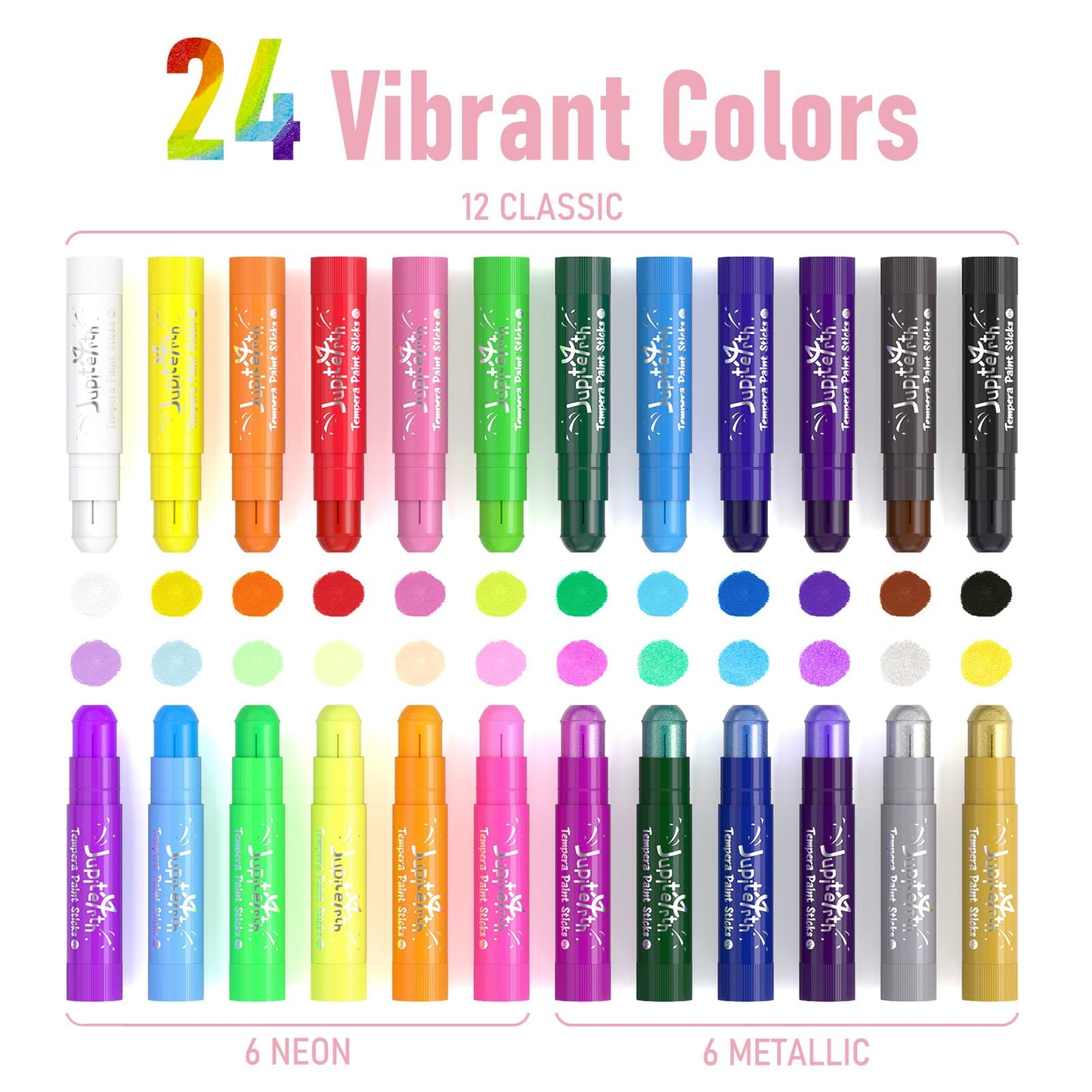 JUPITEARTH 24 Colors Tempera Paint Sticks – Quick-Dry, Non-Toxic & Washable