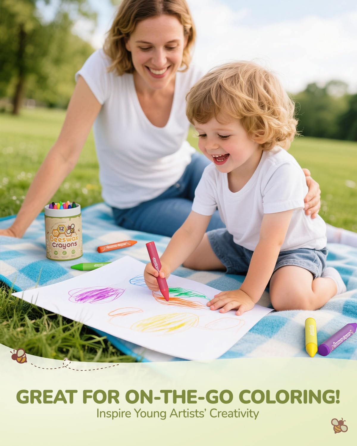 JUPITEARTH Beeswax Crayons for Toddlers 1–3 | 12 Jumbo Non-Toxic Washable Crayons