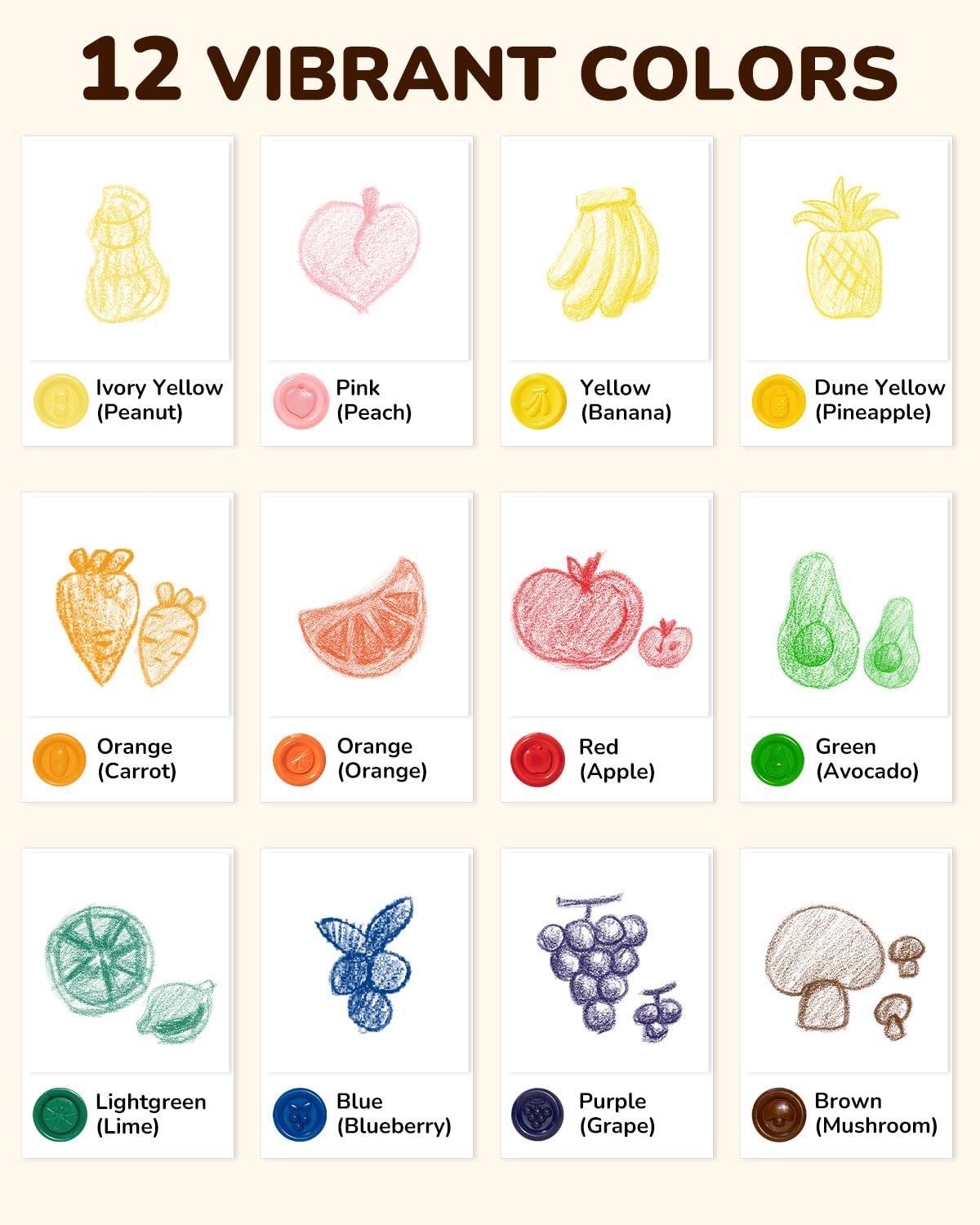 JUPITEARTH 12 Colors Egg Crayons for Toddlers | Non-Toxic & Washable, Palm-Grasp